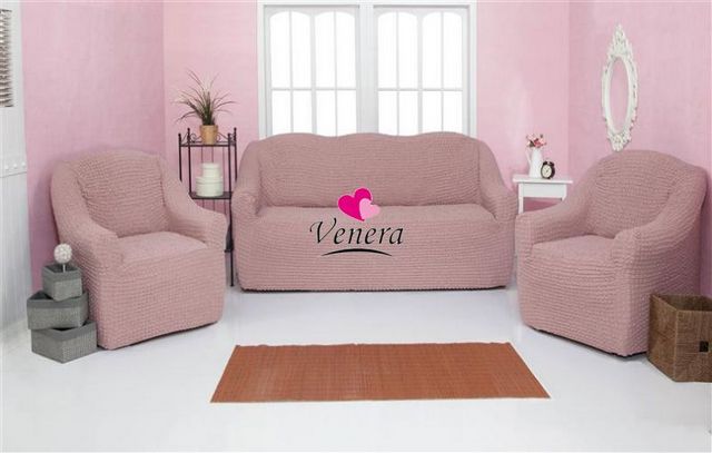 Чехол на 3-х местный диван и два кресла без оборки грязно-розовый