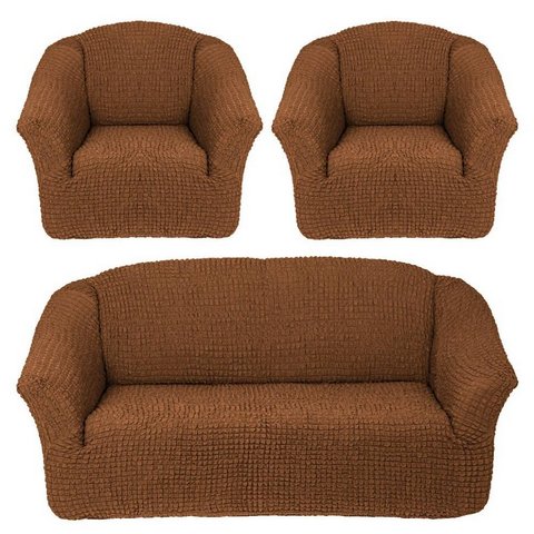 Чехол на 3-х местный диван и два кресла без оборки коричневый