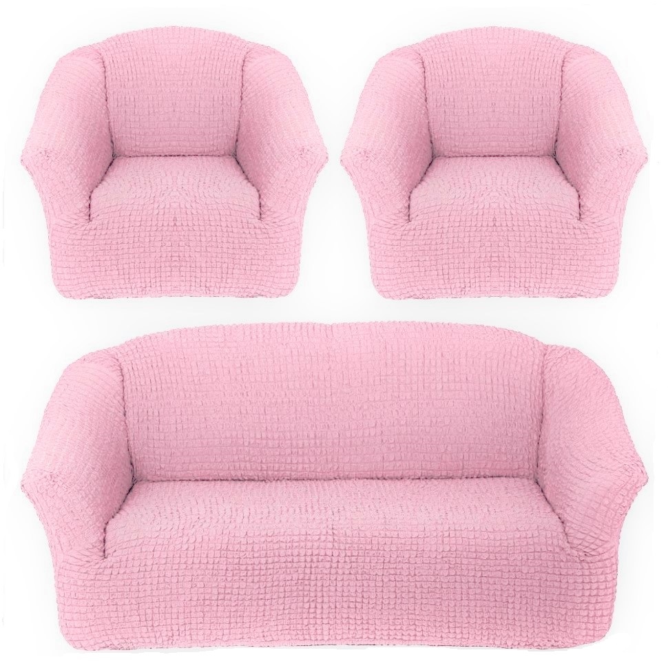 Чехол на 3-х местный диван и два кресла без оборки розовый