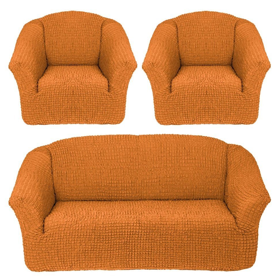 Чехол на 3-х местный диван и два кресла без оборки рыжий