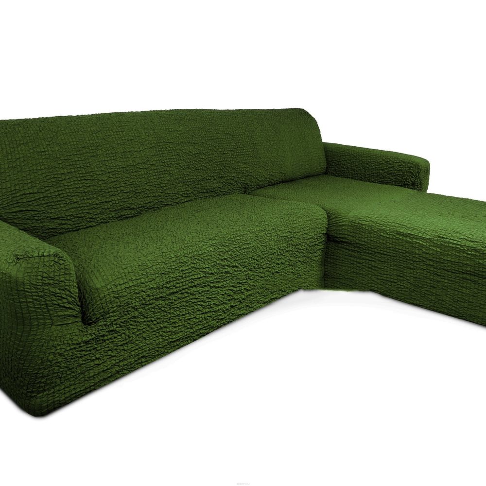 Чехол на диван с выступом справа зеленый