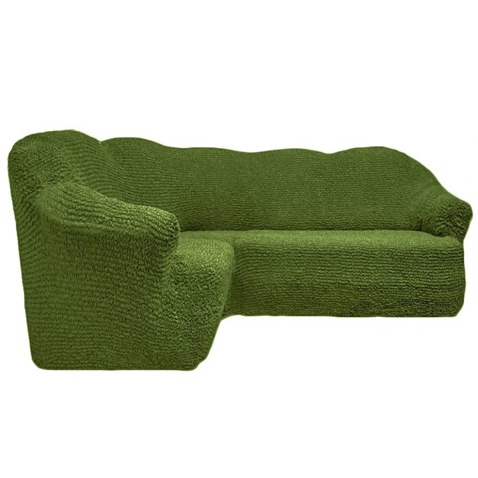 Чехол на угловой диван без оборки зеленый