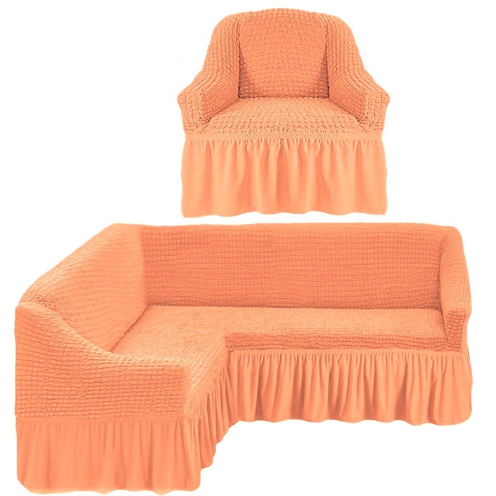 Чехол на угловой диван и одно кресло персиковый