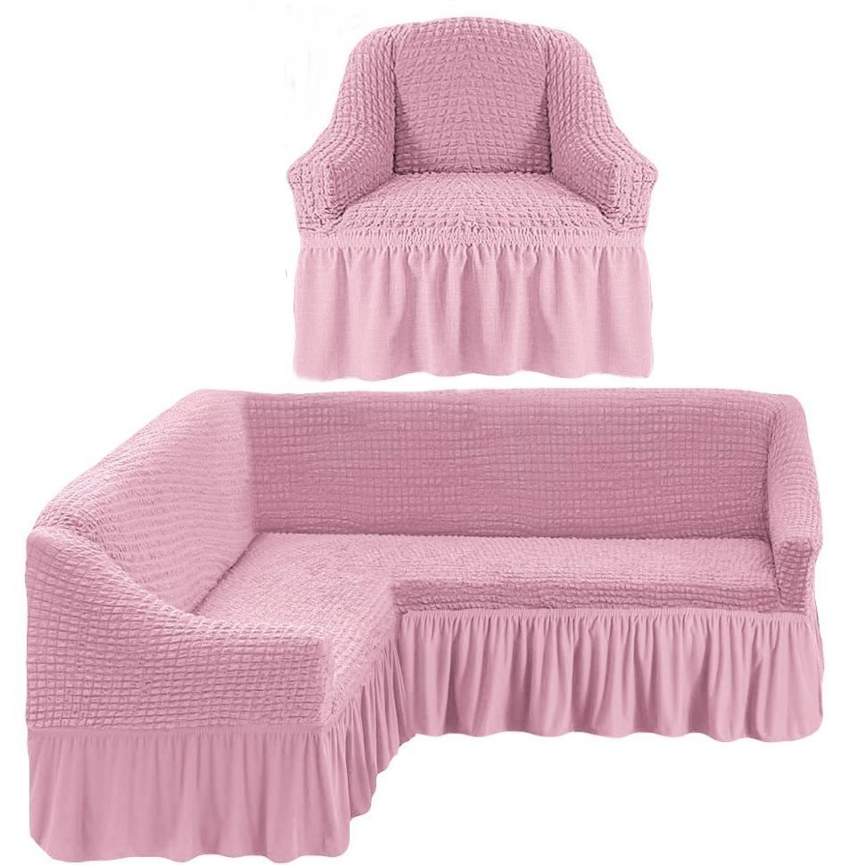 Чехол на угловой диван и одно кресло розовый