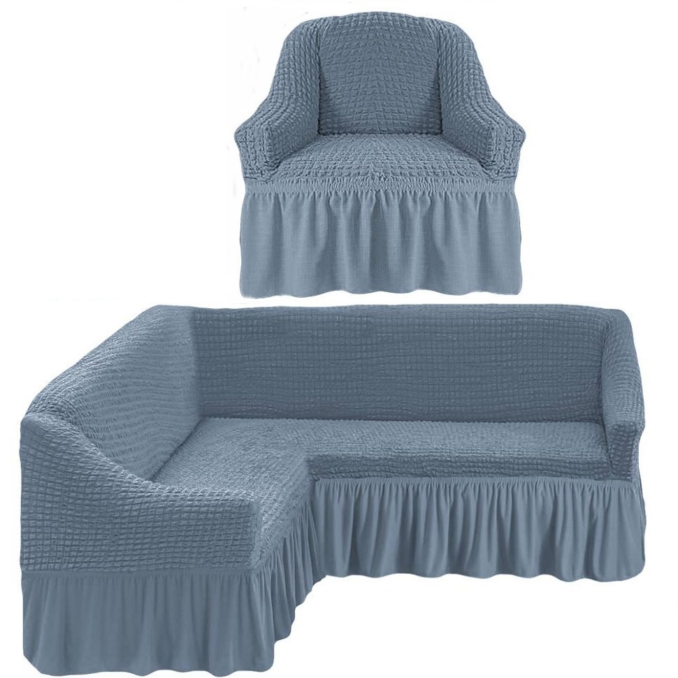 Чехол на угловой диван и одно кресло серый