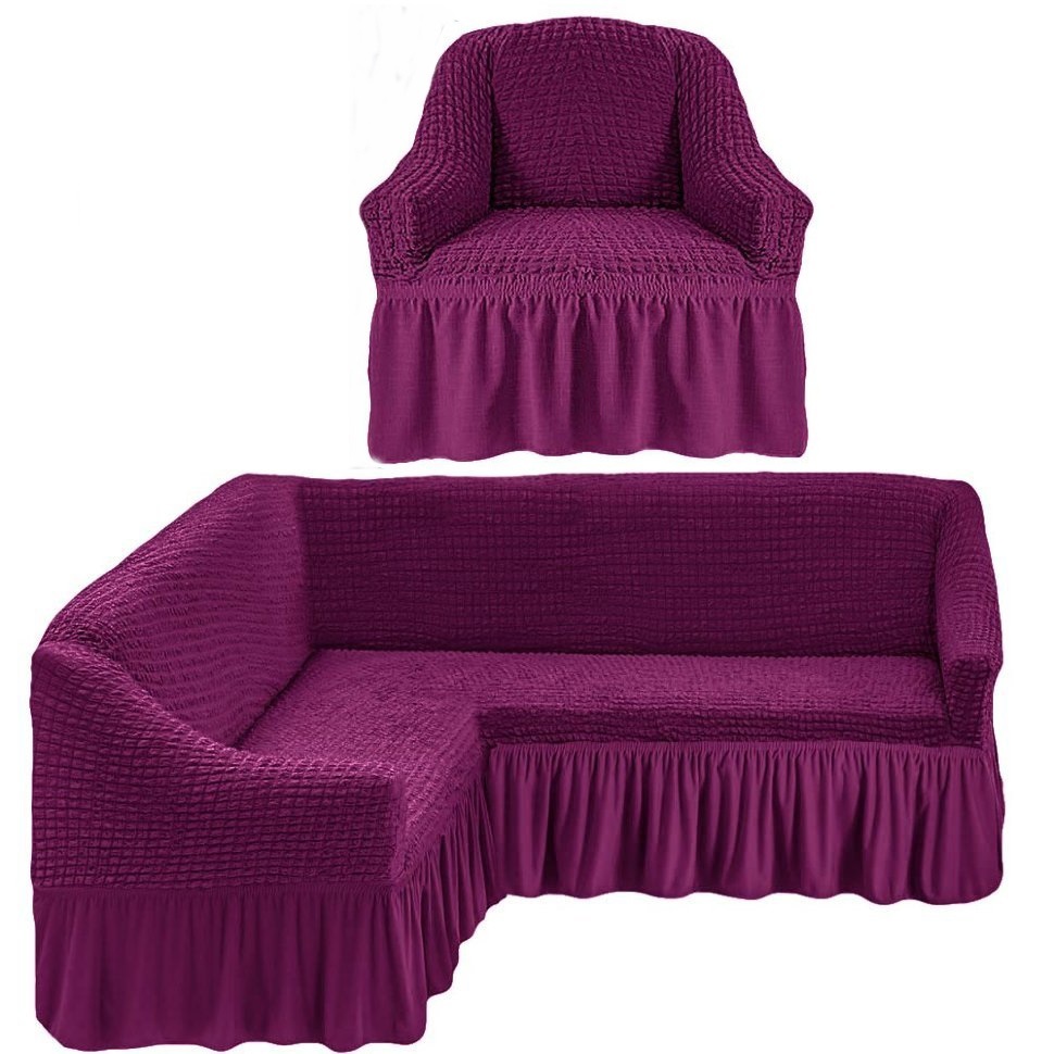 Чехол на угловой диван и одно кресло фиолетовый