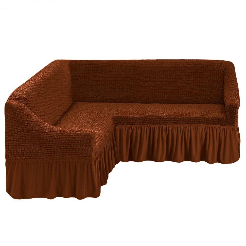 Чехол на угловой диван коричневый