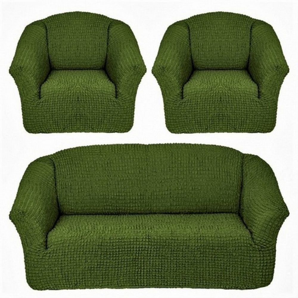 Чехол на 3-х местный диван и два кресла без оборки зеленый